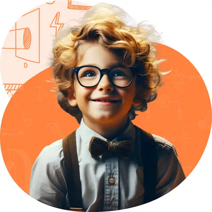 Smiling boy with glasses and bow tie.