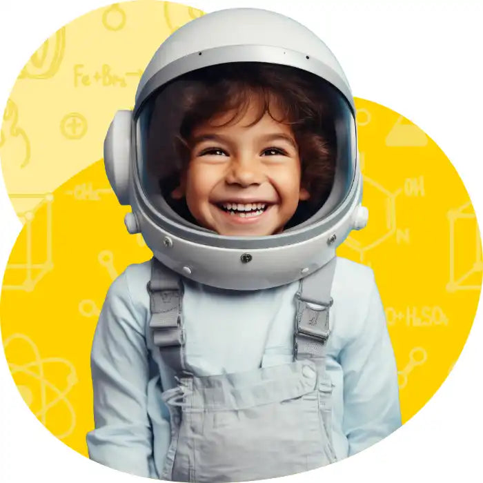 Smiling child astronaut.