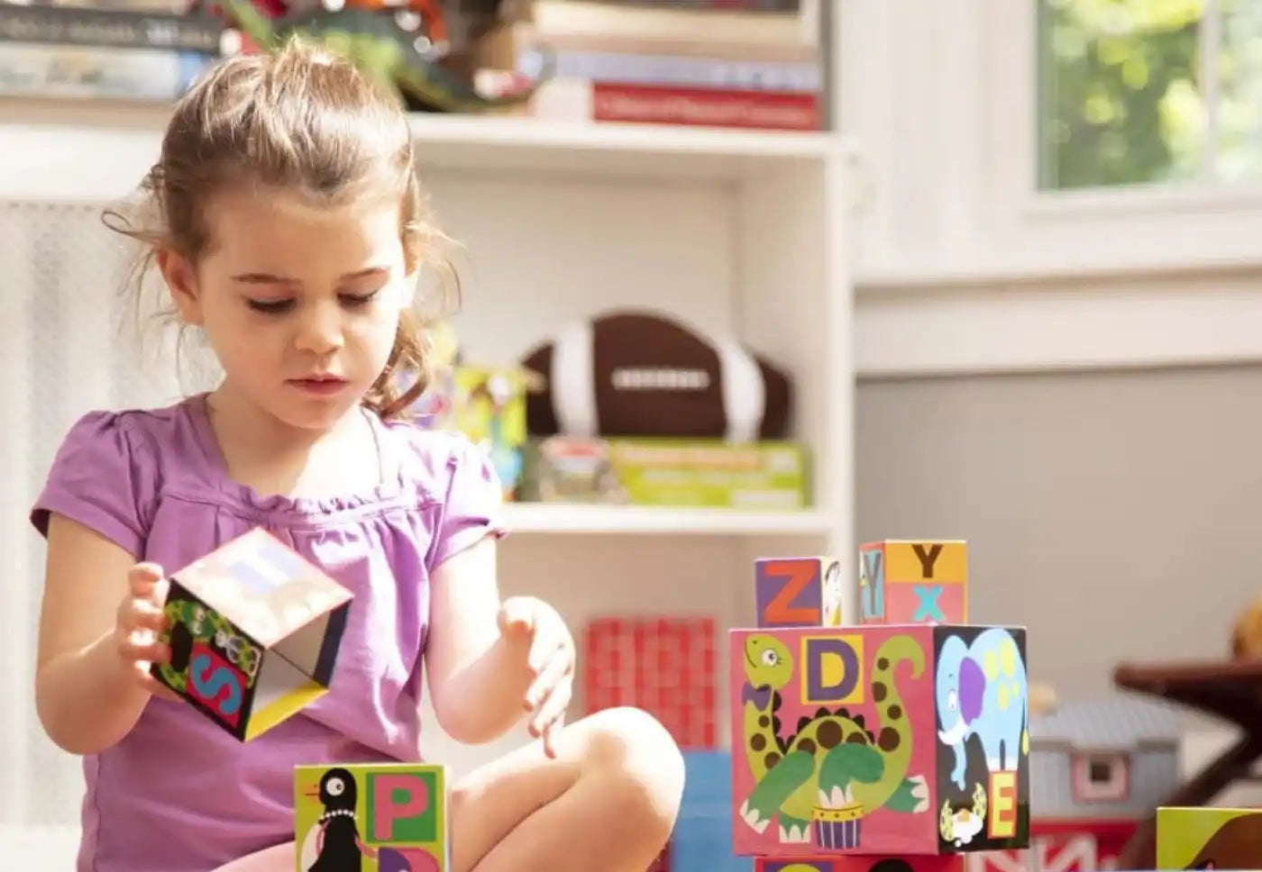 Child’s colorful alphabet blocks.