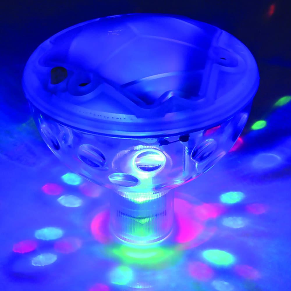 Close up of Disco Bath Light turned on and surrounded by colourful dots