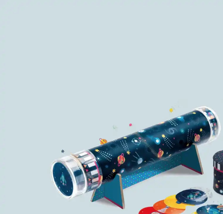 Space-themed kaleidoscope with stand.