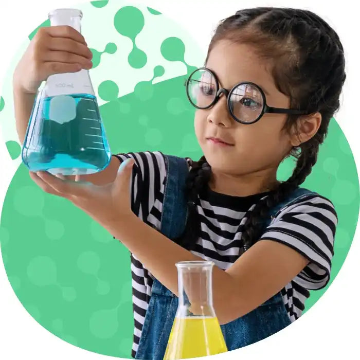 Young girl with beakers.